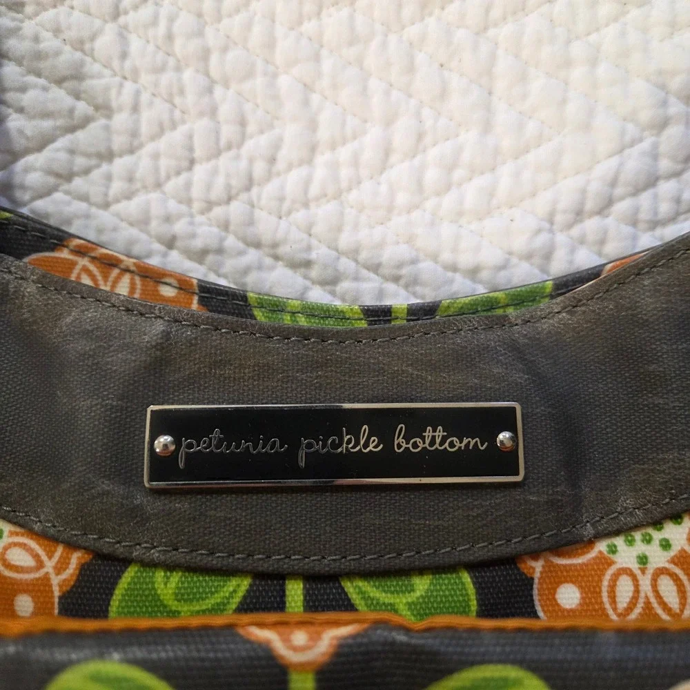 Petunia Pickle Bottom Glazed Floral Sashay Satchel Diaper Bag Gray Orange Green